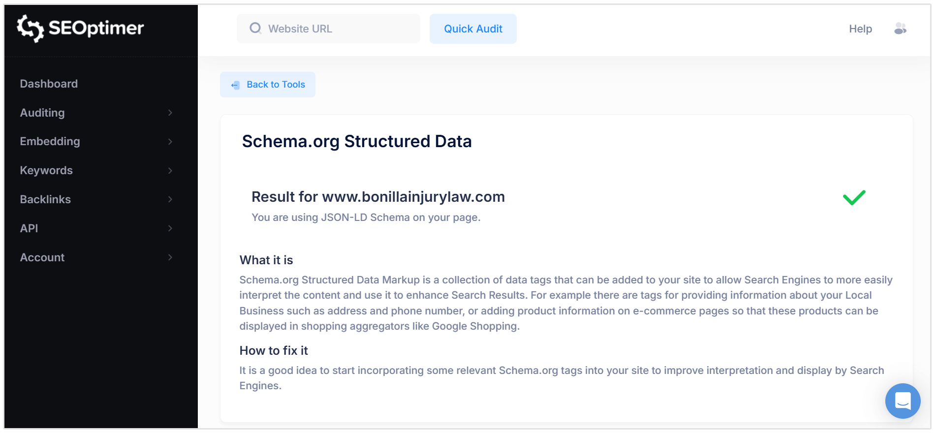 SEOptimer schema tester
